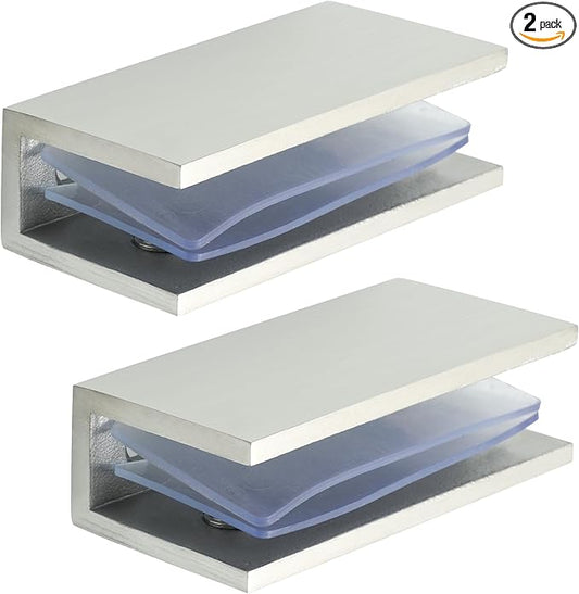 Alise Glass Shelf Brackets 2Pcs, Adjustable Shower Glass Clamps, Heavy Duty Clamp Holder, SUS304 Stainless Steel Brackets for 8-12mm Shower Shelf Bracket and Wall-to-Panel Connection, Brushed Nickel