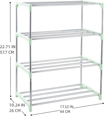 4-Tier Stackable Small Shoe Rack, Lightweight Shoe Shelf Storage Organizer for Entryway, Hallway and Closet (Green)