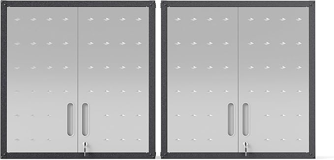 Metal Tool Cabinet,Garage Storage Cabinet System,Wall Cabinet & Locking Rolling Tool Cabinet with Doors and Adjustable Shelves,Steel Tool Cabinets for Home (2 Pcs-Wall-Style CC, Black & Grey)