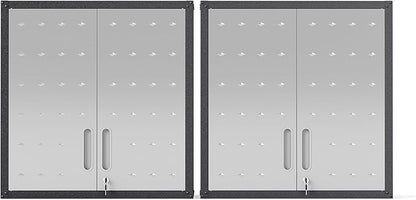 Metal Tool Cabinet,Garage Storage Cabinet System,Wall Cabinet & Locking Rolling Tool Cabinet with Doors and Adjustable Shelves,Steel Tool Cabinets for Home (2 Pcs-Wall-Style CC, Black & Grey)