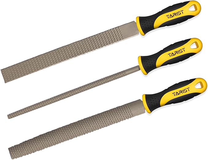 3-Piece 8" Wood Rasp File Set, Includes Flat/Half-Round/Round. For Woodworking & Sharping Wood