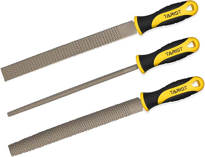 3-Piece 8" Wood Rasp File Set, Includes Flat/Half-Round/Round. For Woodworking & Sharping Wood