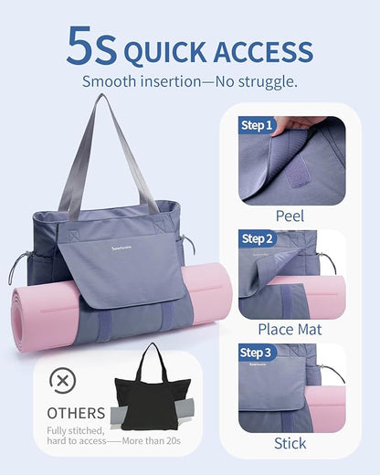 sportsnew Yoga Mat Bag Tote Yoga Gym Bags For Women Men with Waterproof Wet Pocket & Hook-and-loop, Quick Access Storage Yoga Mat Bag Carrier