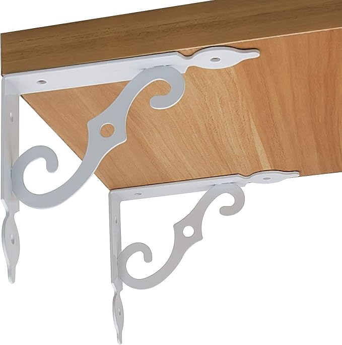 Acrux7 12 Pack Heavy Duty Decorative Shelf Brackets 9.4 X 7.5 inch with Screws White Metal Shelf Brackets - Shelf Support Angle Brackets for Shelves- L Brackets Heavy Duty Corner Brace Shelf Supporter