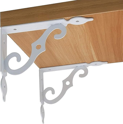 Acrux7 12 Pack Heavy Duty Decorative Shelf Brackets 9.4 X 7.5 inch with Screws White Metal Shelf Brackets - Shelf Support Angle Brackets for Shelves- L Brackets Heavy Duty Corner Brace Shelf Supporter
