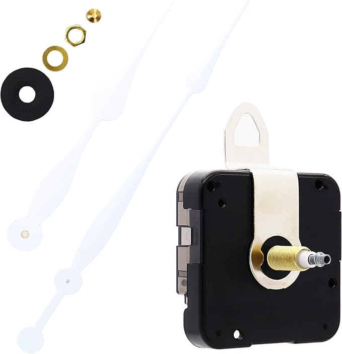 TIKROUND Youngtown 12888 High Torque Long Shaft Clock Movement Mechanism with 12 Inch Long Spade Hands Total Shaft Length 1-3/32 inches(White Hands)