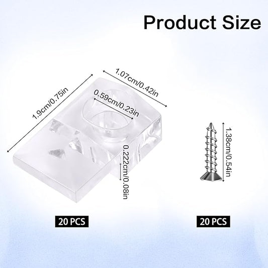 20 Set Mirror Hangers for Wall Mounting - Holders, Brackets, Hanging Clips - Clear Plastic Glass Crystal Hardware Frameless Kit