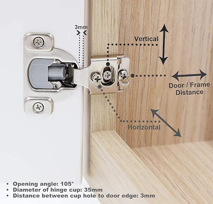 Decobasics 100 Pack Soft Close Cabinet Hinges – 1" Overlay for Kitchen Cabinet Doors, Face Frame Concealed Hidden Hinges – Stainless Steel, Self-Closing with 3-Way Adjustment & Slow Close Damper