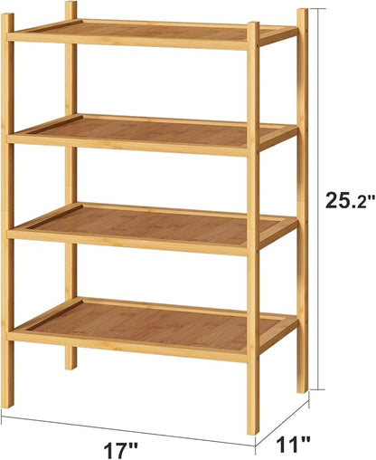 Small Shoe Rack, 4-Tier Bamboo Wood Shoe Rack for Entryway, Stackable Shoe Organizer for Hallway Closet, Free Standing Shoe Racks for Indoor & Outdoor