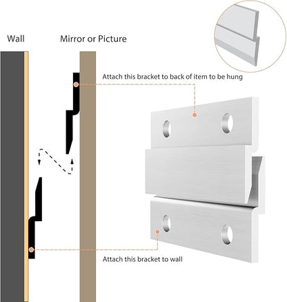 French Cleat Picture Hanger, Aluminum Z Hanger Interlocking Wall Mounting Bracket Hardware Kit Z Clips for Hanging Wall Painting, Mirrors, Panels, Artwork, Cabinet, Whiteboard (2inch-6Pairs)