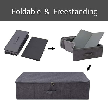 iwill CREATE PRO Underbed Storage Boxes for Bedding/Garment/Duvets/Blankets/Shoes, Folding Fabric Rigid Under bed Storage Bins with Zip Lid, Washable, Black Gray