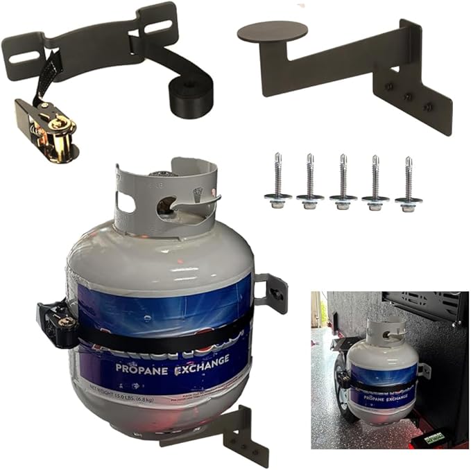 Propane Tank Holder, RV Propane Tank Storage,Exchange Propane Gas Cylinder Support for Campervans and Travel Trailers Suitable for Standard 20-30 Pound (Black) (XO1-1)