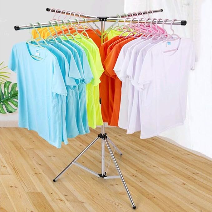 Collapsible Clothes Rack Foldable Portable Space Saving Clothes Drying Rack High Capacity Stainless Steel Laundry Drying Rack with 4 Branches