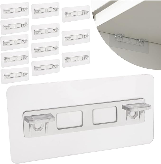 12 Pcs Punch Free Shelf Support Pegs Self Adhesive Shelves Clips No Drill Shelf Bracket Holders Pin for Kitchen Cabinet Book Shelves Closet Clapboard Layer (2-Pegs)