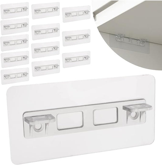 12 Pcs Punch Free Shelf Support Pegs Self Adhesive Shelves Clips No Drill Shelf Bracket Holders Pin for Kitchen Cabinet Book Shelves Closet Clapboard Layer (2-Pegs)