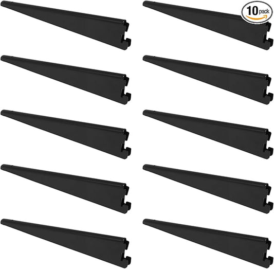 10 Pack Adjustable Shelf Brackets 11.5 Inch, Heavy Duty Wire Shelving Brackets for Double Track System (Black)