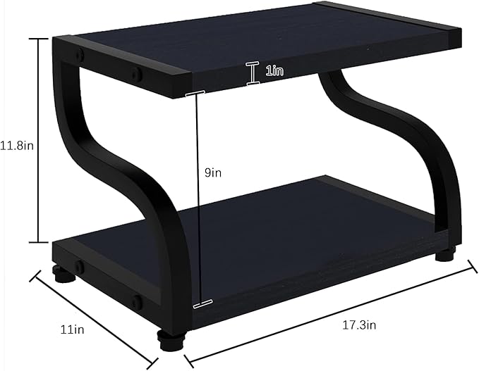 PUNCIA 2 Tiers Wood Black Home Office Desktop Printer Stand Laser Printer Copier Stand with Storage Tabletop Heavy Duty Rack Desk Organizer Shelf Dual for Small Space Double Tiers Tray
