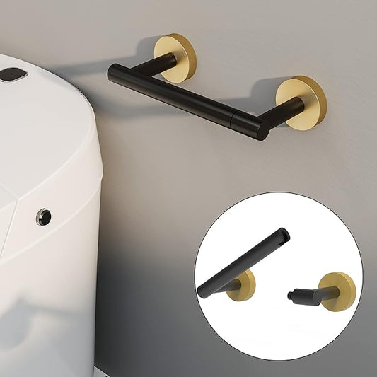 Black and Gold Toilet Paper Holder SUS304 Stainless Steel Double Post Pivoting Toilet Paper Roll Holder Wall Mounted Tissue Holder for Commercial Bathroom RV Matte Black & Brushed Brass Finish