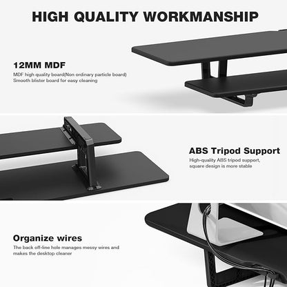 Dual Monitor Stand, 2-Tier Wood Monitor Riser with Storage Organizer and Cable Management, Black