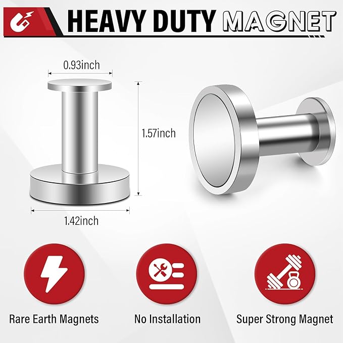 Magnetic Hooks for Cruise Cabins, Strong Magnets Hooks, Silver 150Lb Magnets with Hooks, Magnetic Hooks Heavy Duty for Grill, Coat, Cruise Ship, Garage, Hanging - 3Pcs