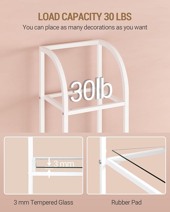 Bookcase Bookshelf, Tempered Glass Arched Bookshelf for More Storage, Slim Shelving Unit for Bedroom, Bathroom, Home Office, Steel Frame, 5 Tier White BC20599W