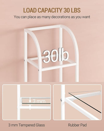 Bookcase Bookshelf, Tempered Glass Arched Bookshelf for More Storage, Slim Shelving Unit for Bedroom, Bathroom, Home Office, Steel Frame, 5 Tier White BC20599W