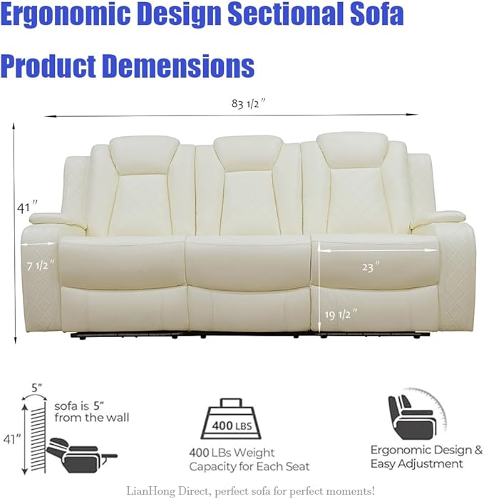 7-Seated Power Recliner Sectional Sofa, Power Recling Sectional Sofa Couch, Recliner Couch Set Living Room Furniture Sets, Comfy Leather, Cup Holder, Storage for Living Room/Home/Office