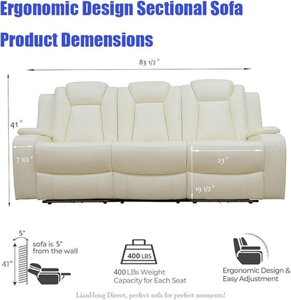 7-Seated Power Recliner Sectional Sofa, Power Recling Sectional Sofa Couch, Recliner Couch Set Living Room Furniture Sets, Comfy Leather, Cup Holder, Storage for Living Room/Home/Office