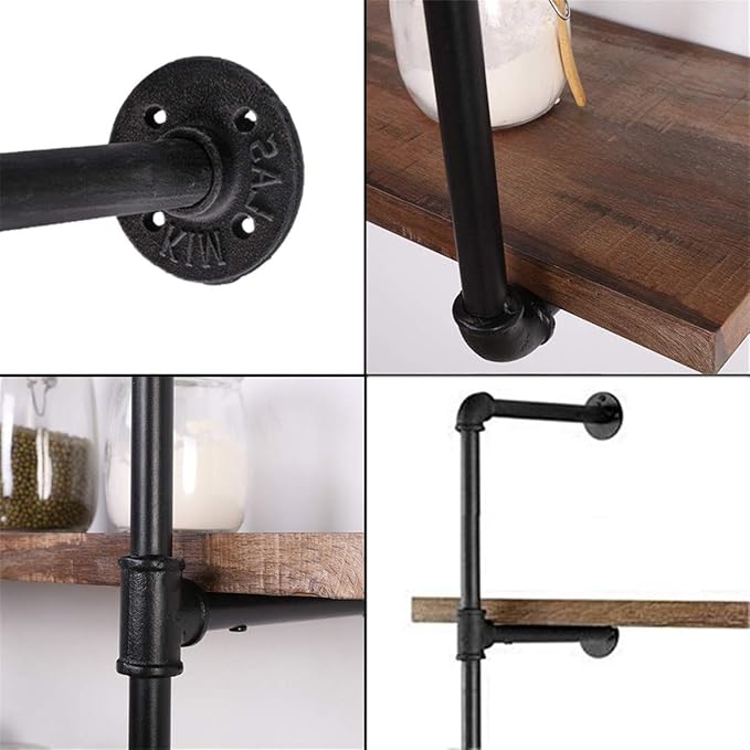 Industrial Wall Mount Iron Pipe Shelf Shelves Shelving Bracket Vintage Retro Ceiling Hung shelf DIY Open Bookshelf Storage for office Room Kitchen (2PcsX4Tier,56" Tall,12"deep,Hardware Only)