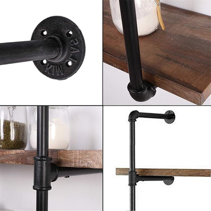Industrial Wall Mount Iron Pipe Shelf Shelves Shelving Bracket Vintage Retro Ceiling Hung shelf DIY Open Bookshelf Storage for office Room Kitchen (2PcsX4Tier,56" Tall,12"deep,Hardware Only)