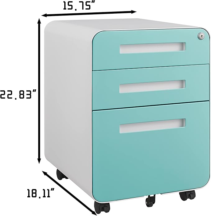 GarveeHome 3 Drawer Mobile File Cabinet with Lock, Under Desk Metal Filing Cabinet for Home Office, Under Desk Storage with 5 Wheels for A4/Letter/Legal Size, Fully Assembled