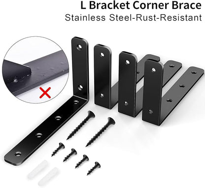 YUMORE L Bracket, 5" x 3" Max Load: 35lb/15KG Heavy Duty Stainless Steel Solid Shelf Support Corner Brace Joint Right Angle Bracket, Pack of 4, Black