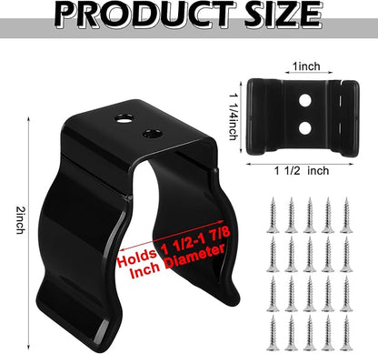 5 Pack Spring Clip Broom Clip with Screws for 1 1/2-1 7/8 Inch Diameter Black Manganese U Shape Steel Clips Holder Bracket for Tools Rakes and Flashlight Pipe Tool Holder Wall Garage Garden