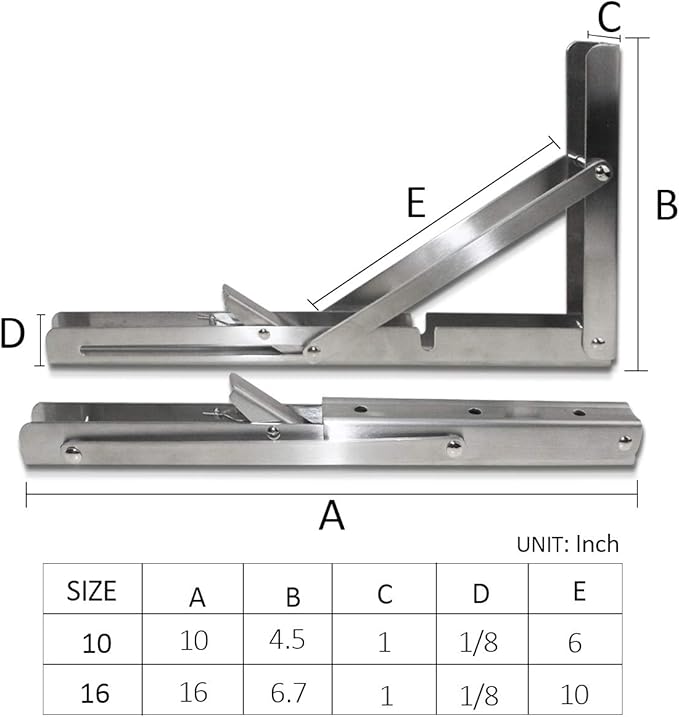 Storystore Folding Shelf Brackets - 16 Inch Heavy Duty Stainless Steel Collapsible Shelf Bracket for Bench Table, Space Saving DIY Bracket (4PCS)