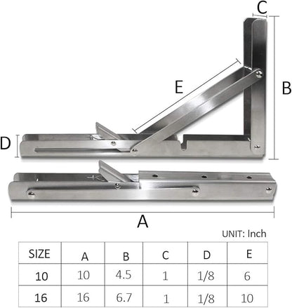 Storystore Folding Shelf Brackets - 16 Inch Heavy Duty Stainless Steel Collapsible Shelf Bracket for Bench Table, Space Saving DIY Bracket (4PCS)