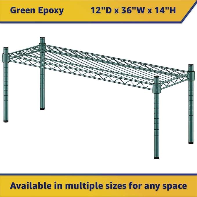 12" x 36" x 14" Green Epoxy Wire Storage Shelf, Dunnage Rack, Commercial 1 Tier Small Shelf