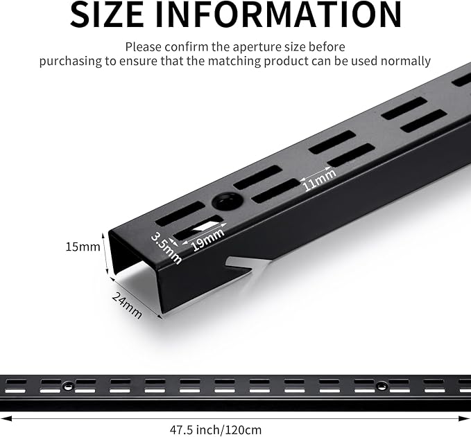 6 Pcs Shelf Rails Bracket Track 47.5 Inches Upright Closet System Hardware Adjustable Wall Standard Shelf Standards for Pantries, Linen Closets, Laundry Rooms, Utility Rooms (Black)