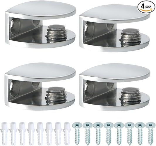 Alise Glass Shelf Bracket Adjustable Shower Brackets,Heavy Duty Rectangle Clamp Holder for 6-10mm Glass Shelves,Wall Mount Clamps Clip Support Hardware Replacement Parts,Polished Chrome 4 Pcs