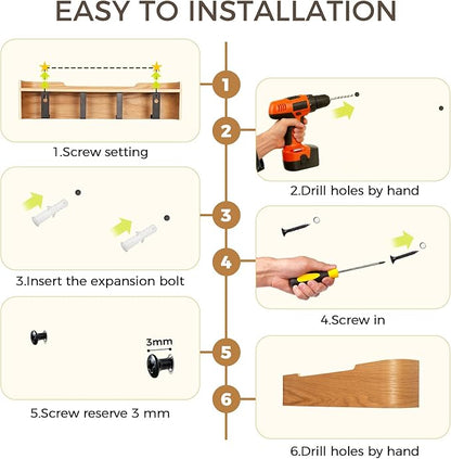 Wall Coat Rack Floating Shelves Modern Coat Rack Wall Mount with Storage Entryway Shelf Wooden Hanger 20 Inch 4 Hidden Metal Hooks for Living Room Bedroom (Oak, 4 Hooks)