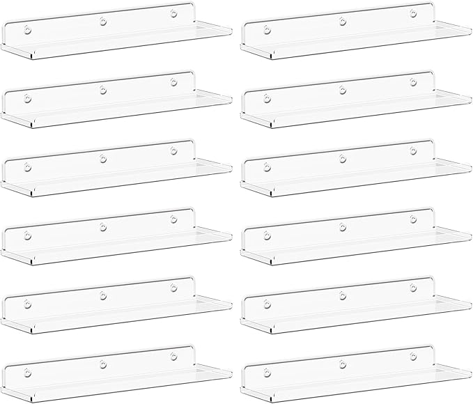 Lifewit Floating Shelves for Bathroom, 14" Clear Wall Organizer for Makeup, Perfume, Figures, Photo, Decor Shelf for Nursery, Living Room, Bedroom, Kitchen, Over Toilet Storage Rack, Clear, 12 Pack