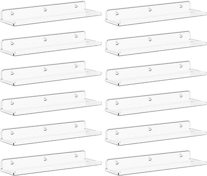 Lifewit Floating Shelves for Bathroom, 14" Clear Wall Organizer for Makeup, Perfume, Figures, Photo, Decor Shelf for Nursery, Living Room, Bedroom, Kitchen, Over Toilet Storage Rack, Clear, 12 Pack