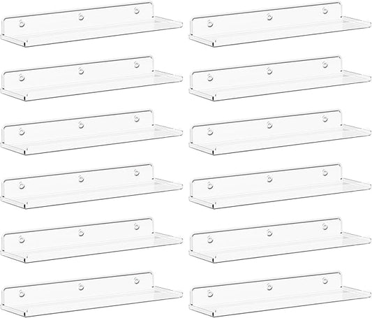 Lifewit Floating Shelves for Bathroom, 14" Clear Wall Organizer for Makeup, Perfume, Figures, Photo, Decor Shelf for Nursery, Living Room, Bedroom, Kitchen, Over Toilet Storage Rack, Clear, 12 Pack