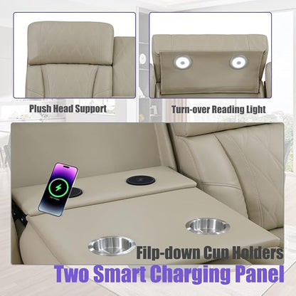 Brown Leather Recliner Sectional Couch with LED, Power Sectional Sofa and Loveseats, Power Recliner Sofa Set for Living Room, L-Shaped Couch Sets, Cup Holders, Hidden Storage for Home/Office