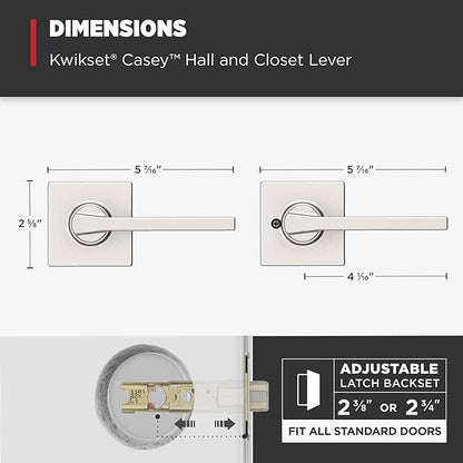 Kwikset Casey Interior Passage Door Handle,Lever for Closet and Hallway Doors,Reversible Non-Locking Handle Lever,Satin Nickel,with Microban Protection,(Pack of 10)