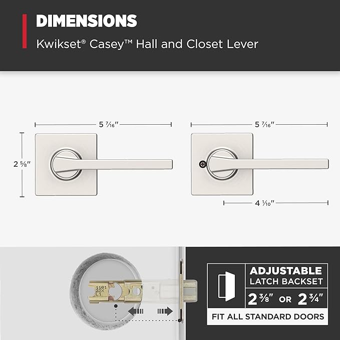 Kwikset Casey Interior Passage Door Handle, Lever for Closet and Hallway Doors, Reversible Non-Locking Handle Lever, Satin Nickel, with Microban Protection (Pack of 6)