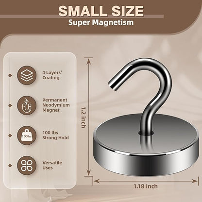 Neosmuk Magnetic Hooks, Cruise Ship Essentials, 100lb+ Heavy Duty Magnetic Hooks for Cruise Cabins, Refrigerator, Grill, Hanging, and Travel | Extra Strong Must-Haves Magnet Hook,Gunmetal, 5 Pack