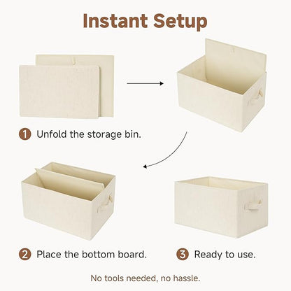 StorageWorks Storage Baskets for Shelves, Fabric Storage Bins, Closet Organization and Storage Basket, Organizer Bins for Clothes, Beige (Cotton-linen), 3-Pack, Large