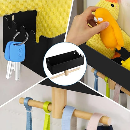Picowe Dog Leash Holder for Wall, Metal and Wood Dog Leash Hooks, Pet Stuff Storage Shelf Storage for Leashes,Collar, Toys, Treats, Poop Bag (Black)