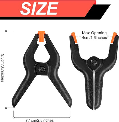 12 Pack Plastic Spring Clamps, 3.5inch Small Heavy Duty Clips for Crafts, Backdrop Stand, Woodworking, Photography Studios (Black)