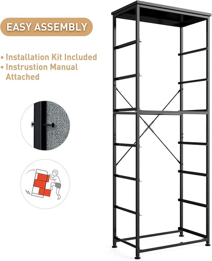 Tall Fabric Dresser for Bedroom, Vertical Storage Organizer Tower with 7 Drawers, Chest of Drawers with Bins, Steel Frame, Wood Top for Bedroom, Closet, Entryway Grey